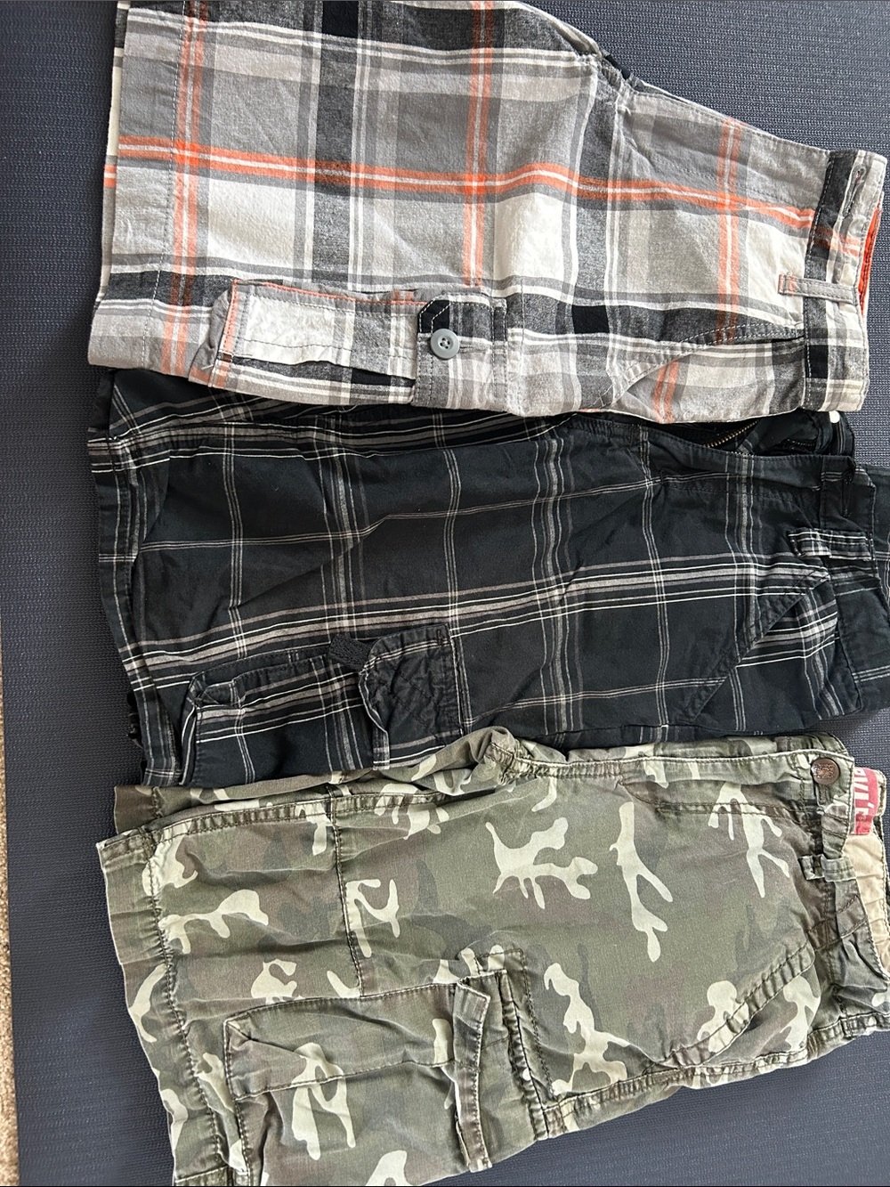 3 pairs of Kids Plaid and Camo Bottoms Pack - Black, Gray, Green